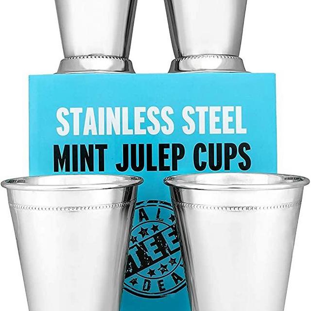 Mint Julep Cups: Stainless Steel Kentucky Derby Glasses, Set of 4 OR 2, Metal 12 oz Cocktail Glasses, Derby Party Supplies (4)