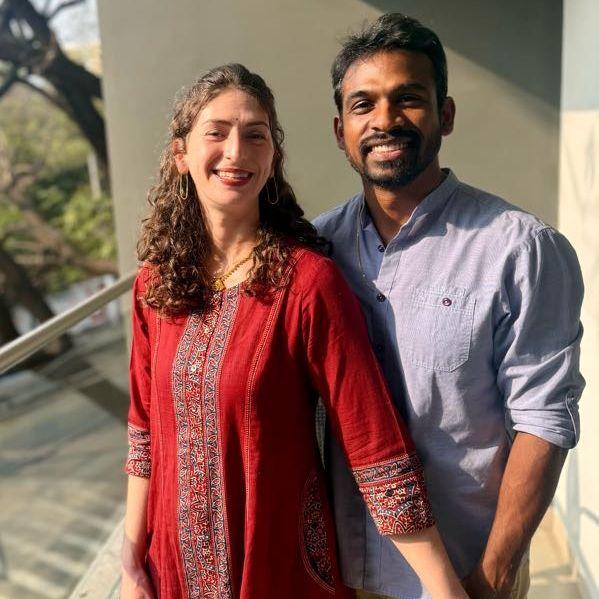 Soaking up the sun on our first trip to India.
