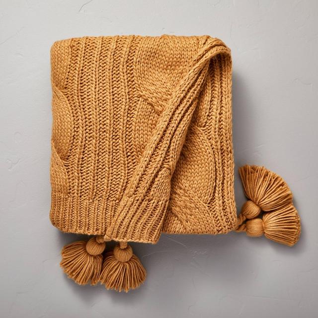 Chunky Cable Knit Throw Blanket Toasted Almond - Hearth & Hand™ with Magnolia