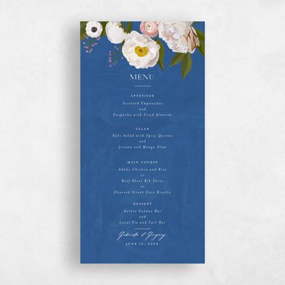 Dusty Cobalt, Blue Wedding Menu - Verano