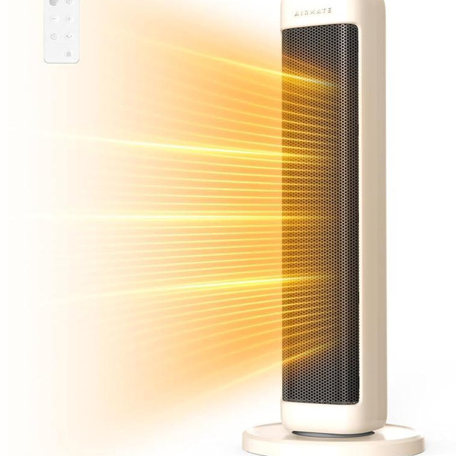 25" Space Heaters For Indoor Use Large Room, Electric Heaters For Indoor Use with Thermostat, Oscillating Room Heaters with Timer, Remote Control, Overheat Protection Tower Heater for Bedroom (Beige)