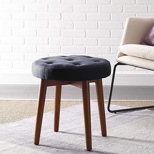 Elle Decor Penelope Round Tufted Stool - Navy