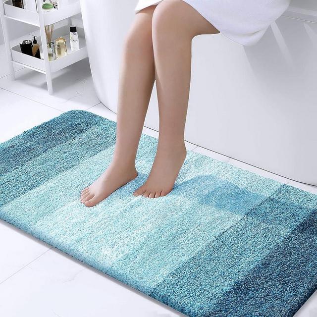 OLANLY Luxury Bathroom Rug Mat 47x24, Extra Soft and Absorbent Microfiber Bath Rugs, Non-Slip Plush Shaggy Bath Carpet, Machine Wash Dry, Bath Mats for Bathroom Floor, Tub and Shower, Peacock Blue