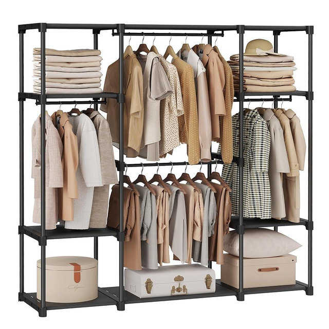 SONGMICS Portable Closet, Freestanding Closet Organizer, Clothes Rack with Shelves, Hanging Rods, Storage Organizer, for Cloakroom, Bedroom, 59.5 x 16.9 x 65.4 Inches, Black URYG036B02