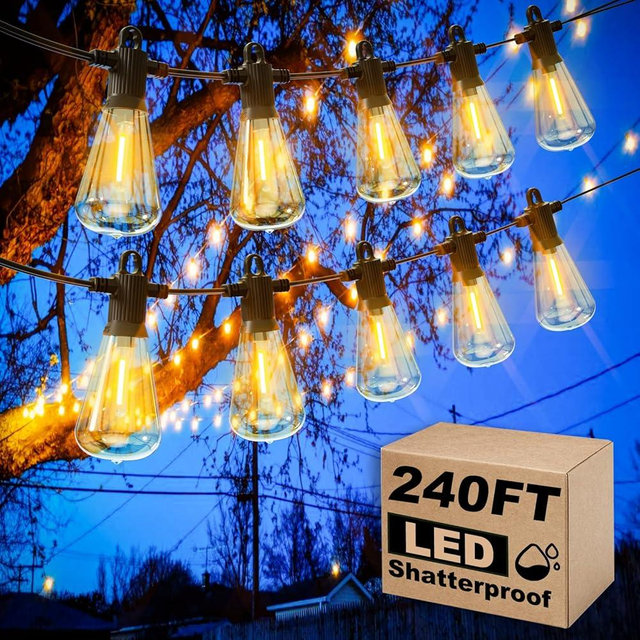 Zuske Outdoor Patio String Lights, 240FT LED with 120+4 ST38 Vintage Edison Bulbs, Waterproof Connectable Hanging Lights for Outside Backyard Bistro Porch (120FTx2)