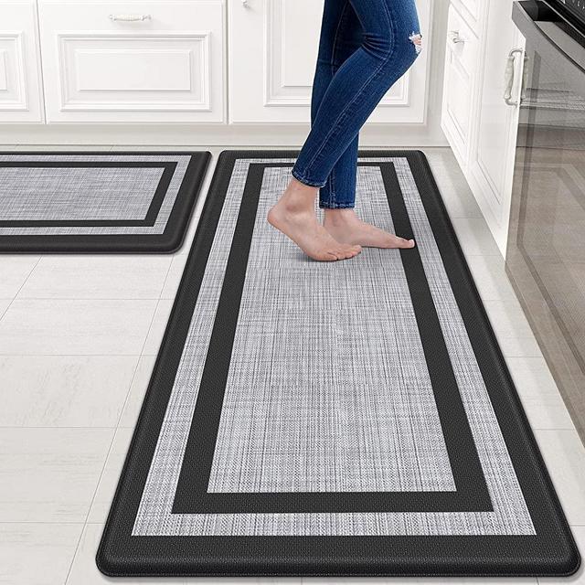 Mattitude Kitchen Mat [2 PCS] Cushioned Anti-Fatigue Kitchen Rug，Non-Skid Waterproof Kitchen Mats and Rugs Ergonomic Comfort Standing Mat for Kitchen, Floor Home, Office, Sink, Laundry , Black