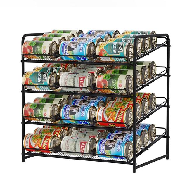 Simple Trending 4-Tier Can Rack Organizer, Stackable Can Storage Dispenser Holds up to 48 Cans for Kitchen Cabinet or Pantry, Black