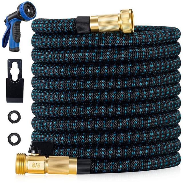 200ft Expandable Garden Hose - All New 2022 Retractable Water Hose with 3/4" Solid Brass Fittings, Extra Strength Fabric - 200 ft Flexible Expanding Hose with 9 Pattern Spray Nozzle