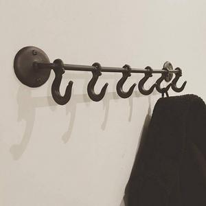 Vintage Industrial Coat Rack Iron Metal Hat Butchers Hooks Coat Hooks Rail x 6 Hook - Old Antique Rustic Style - LOYF2176