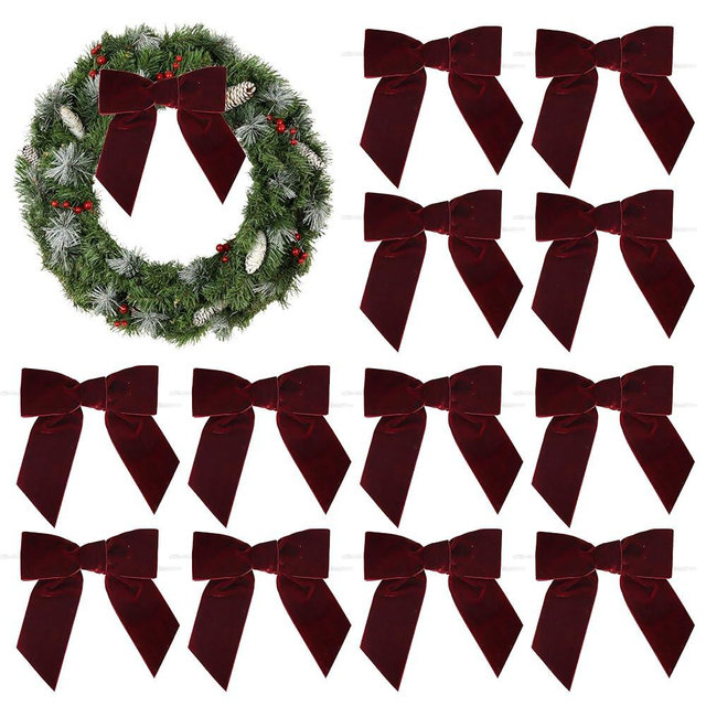 AIMUDI Burgundy Velvet Bows 4.5" Christmas Bows for Tree Premade Bows for Wreaths Twist Tie Bows for Gift Wrapping, Festive Winter Decor, Tree Garland, Swag, Wedding Decor - 12 PCs