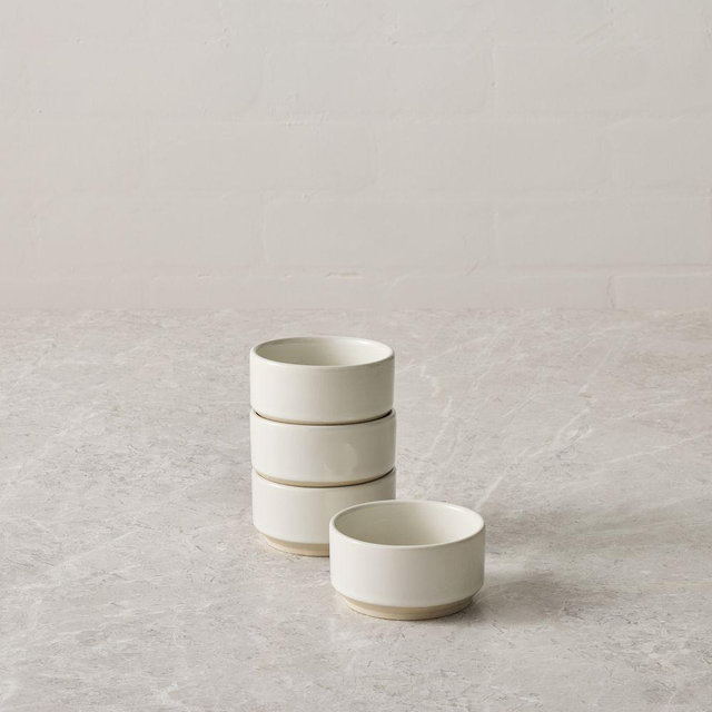 Straight Sided Stoneware Condiment Bowl, White, Set of 4