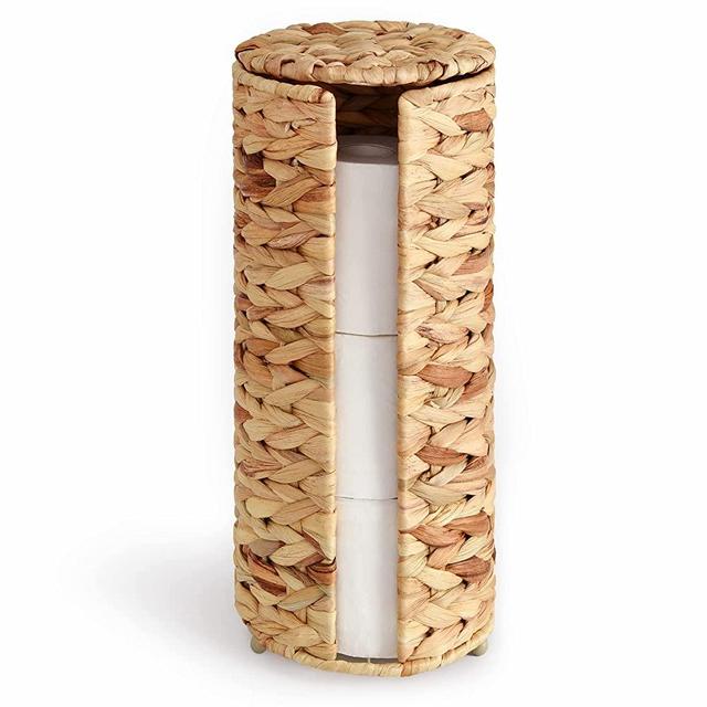 StorageWorks Water Hyacinth Free Standing Toilet Paper Holder Stand for Bathroom, 3 Rolls of Toilet Tissue Storage, Toilet Roll Holder Stand for Powder Room and Under Sink, 5 ¾" L x 5 ¾" W x 14 ¾" H