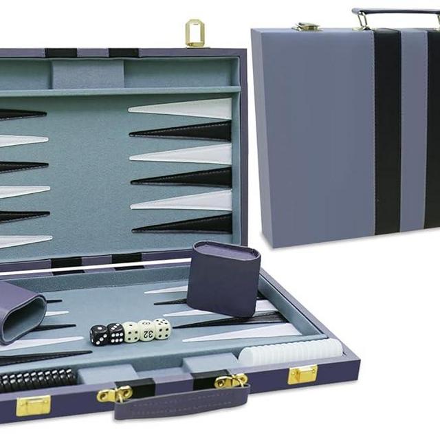 Backgammon Set - Classic Board Game with Premium Leather Case - Portable Travel Strategy Backgammon Game Set for Adults, Kids - Suitable as (11inch, Gray)