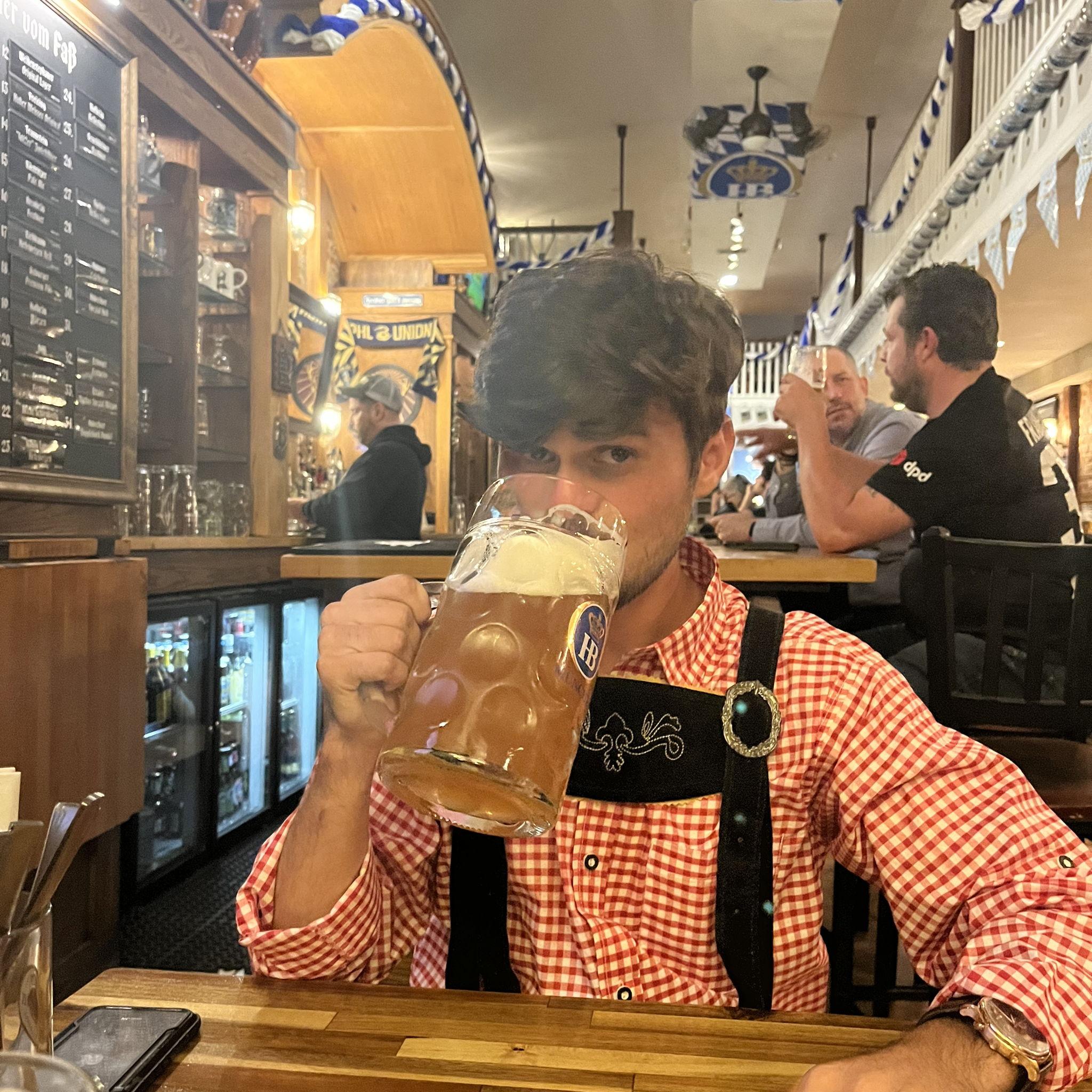 James embracing his inner-Bavarian roots during Oktoberfest