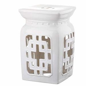 Beijing Filigree Ceramic Decorative Garden Stool, 13"W x 13"D x 18"H, Antique White