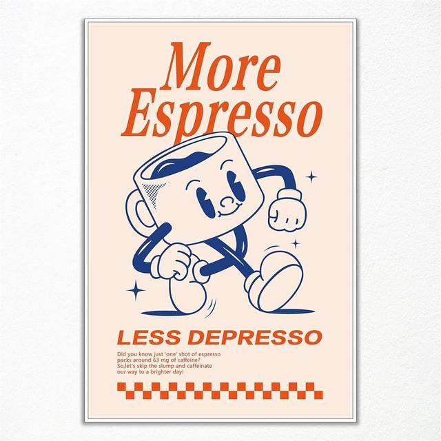 Ogyormpi Retro Coffee Wall Art, Espresso Less Depresso Quotes, Cute Coffee Bar Print, 12x16in Unframed
