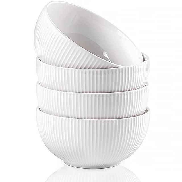 Getstar Cereal Bowls, Soup Bowls, Ceramic Bowl Set for Kitchen (4 Pcs, 6 inch & 24 oz), Microwave Safe Porcelain Bowl Set of 4, Soup Cereal Salad Rice Ramen Bowl (White)