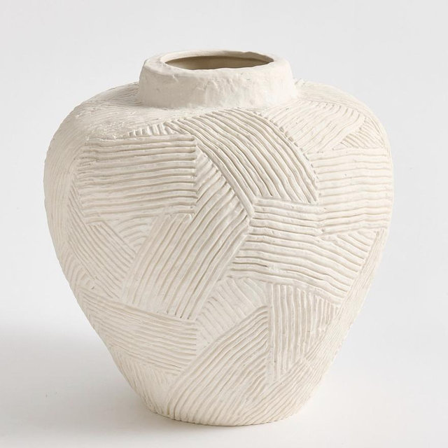 Textured Earthenware Vase - Large, White