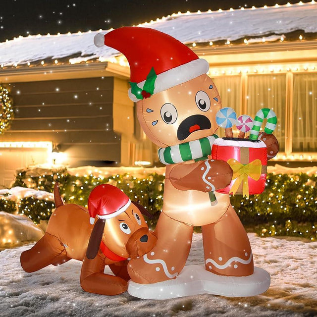 Higen 5FT Christmas Gingerbread Man and Dog Inflatable Decoration