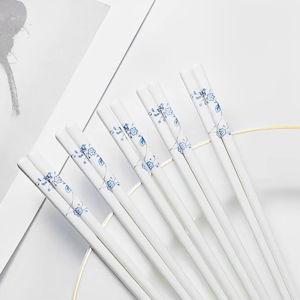 Chopsticks Reusable 5 Pairs Ceramic Chopsticks Dishwasher safe Blue chopsticks 9.7 Inches (Blue Stars)