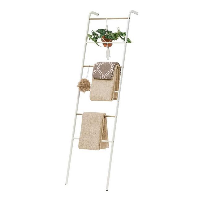 IRIS USA Clothing Rack, Blanket or Garment Ladder, Easy to Assemble, Standing Metal Sturdy Garment Rack, Small Space Storage Solution, Modern Versatile Design, Long-Term Durability, Ladder, White