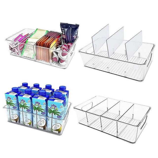 EASPACE 4-Pack Pantry Organizer Bins – Clear Storage Containers for Pantry, Kitchen, Fridge, Cabinet, or Shelf – Perfect for Snacks, Food, Drinks & Multi Purpose