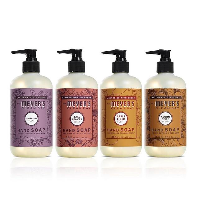 Mrs. MEYER'S CLEAN DAY Fall Hand Soap Set, includes Acorn Spice, Fall Leaves, Apple Cider, and Elderberry