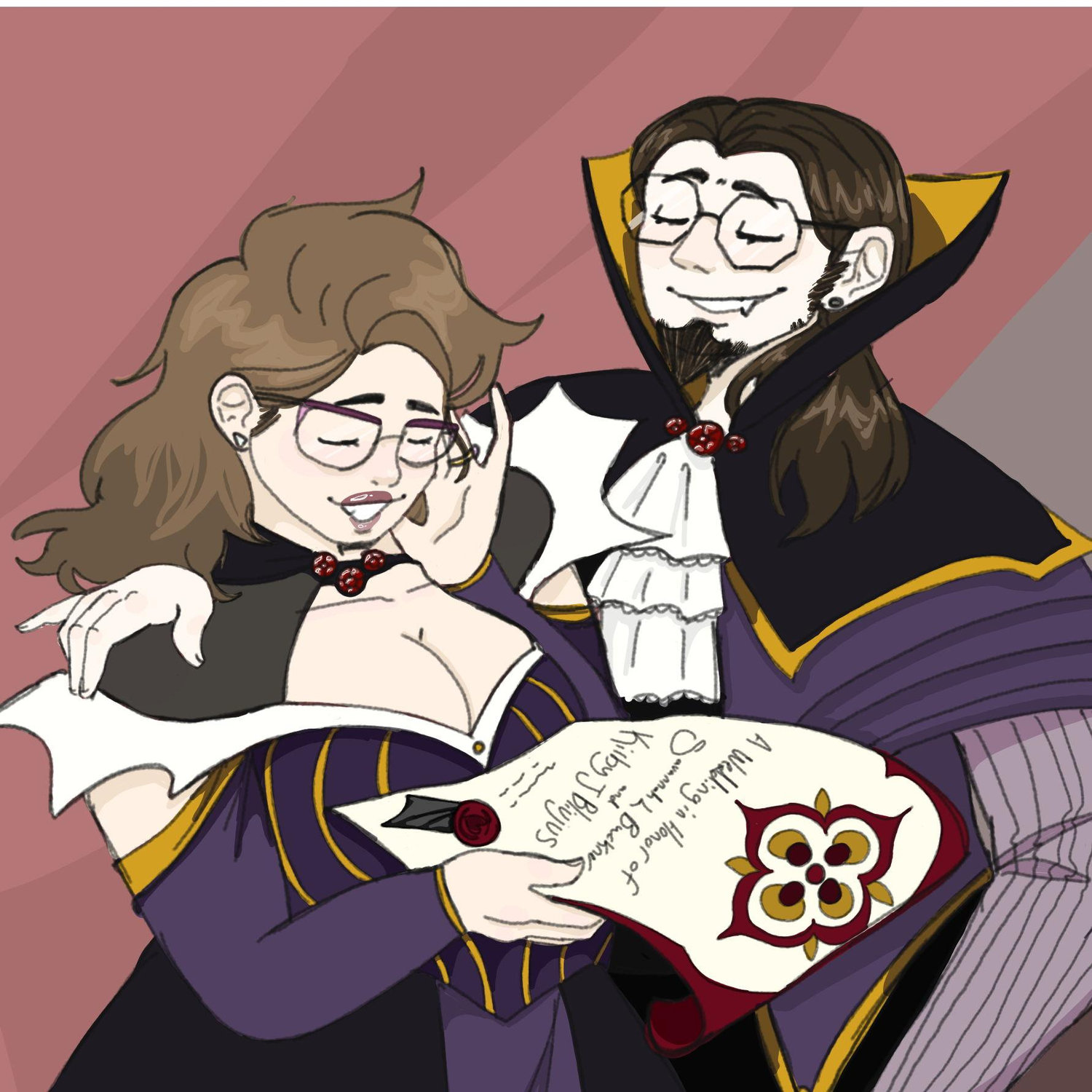 An digital drawing that Savannah did of the couple as vampires based on a Magic The Gathering card!