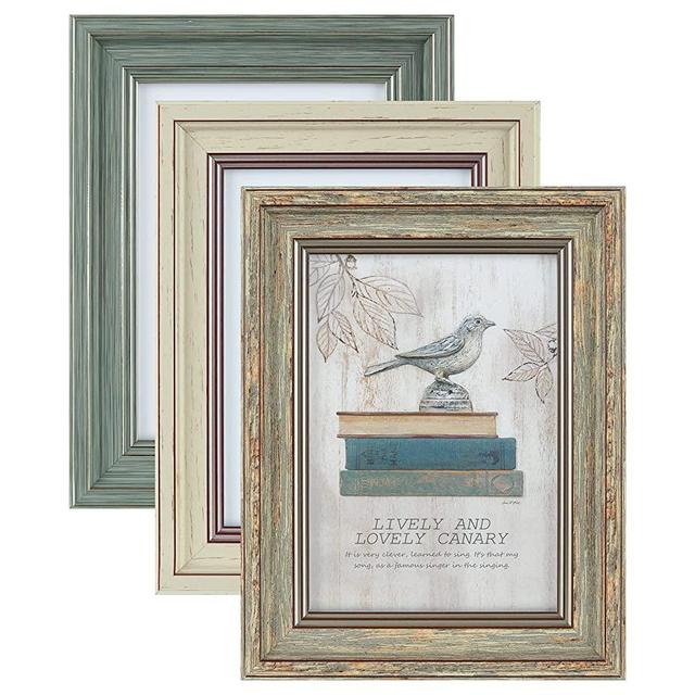 3 Pack 5x7 Inch Picture Frames Farmhouse Rustic Vintage Distressed Wood Grain Photo Frame with Tempered Glass for Table Top Display and Wall Hanging