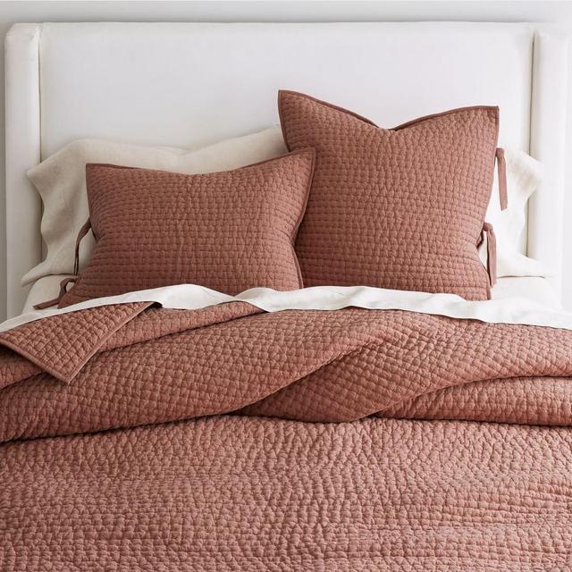 Brick Pick-Stitch Handcrafted Cotton/Linen Quilt, Full/Queen