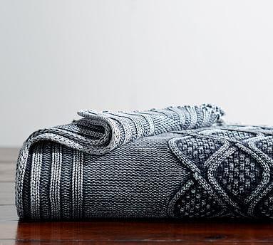 Stonewashed Cable Knit Throw, 50 x 60", Indigo