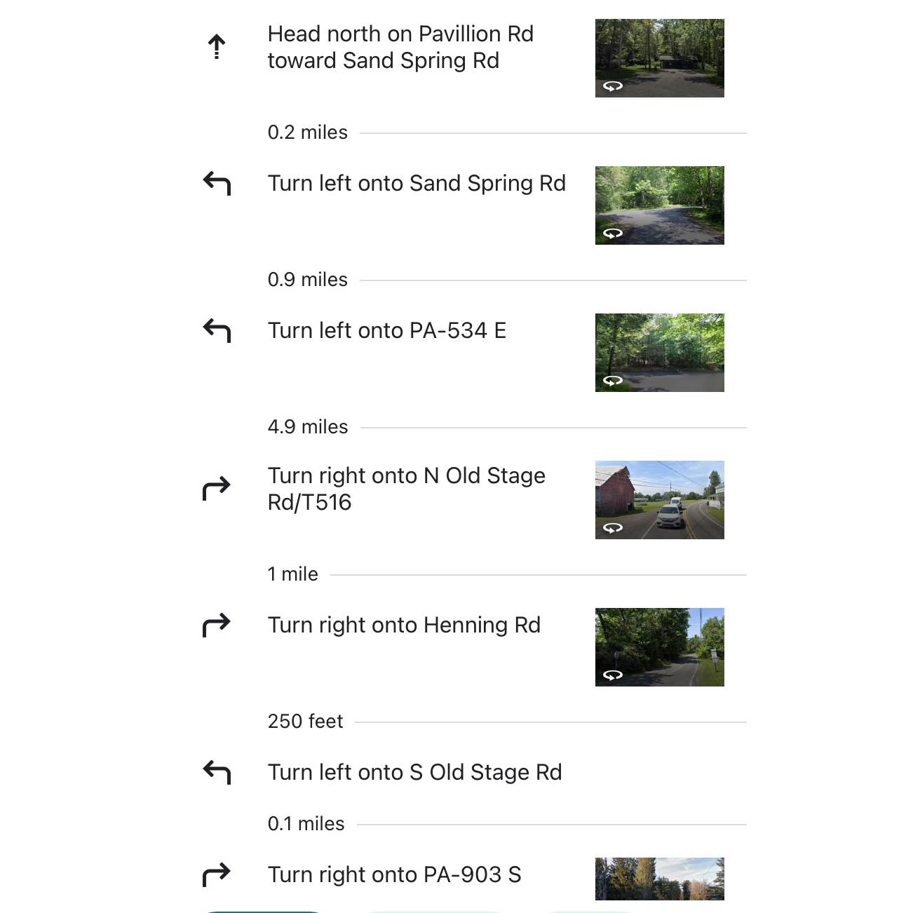 These are directions from the picnic pavilion to The Inn at Jim Thorpe. After Old Stage Rd., your service will return, and your GPS can take over from there.
