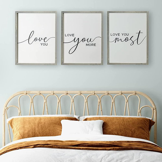 Set of 3 Love You More Sign I Love You Sign Love You More Wall Decor for bedroom room and living room (11x14 inches, Gray)