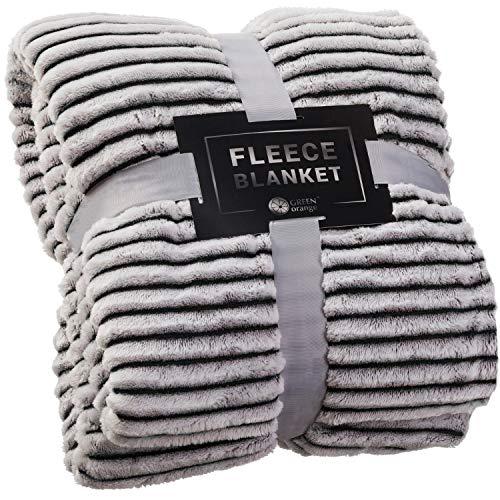 GREEN ORANGE Fleece Blanket Queen Size – 90x90, Lightweight, Black and White – Soft, Plush, Fluffy, Warm, Cozy – Perfect Full Size Throw for Couch, Bed, Sofa