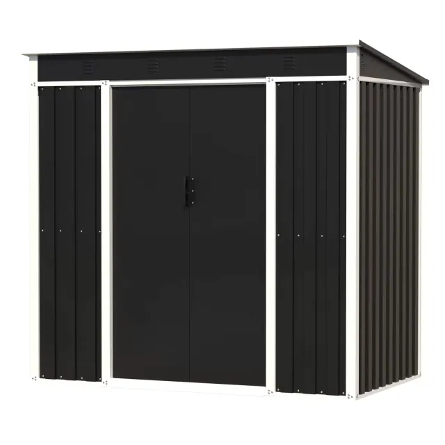AOBABO Metal 6' x 3' Outdoor Utility Tool Storage Shed with Roof Slope Design, Door and Lock for Backyards, Gardens, Patios, and Lawns, Black