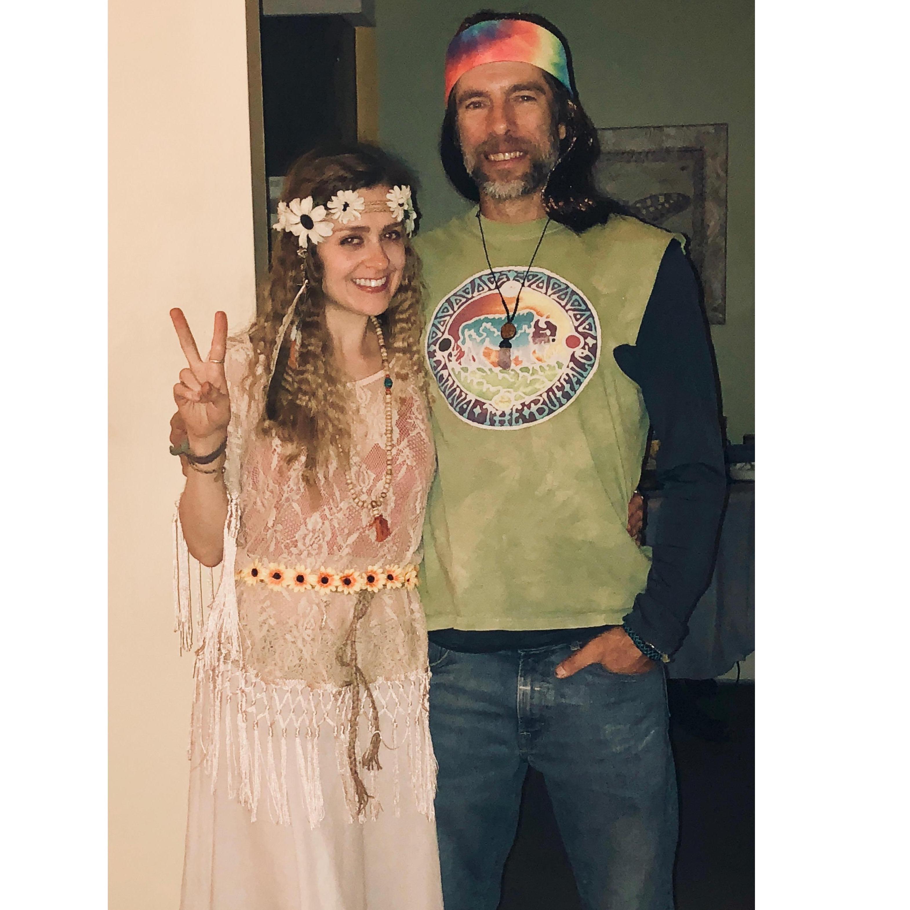 Celebrating my sister Lauren at her Halloween birthday bash. We got real original and dressed like a couple of hippies! Looking back, I wonder if this wig was the inspiration for Erik's long hair...