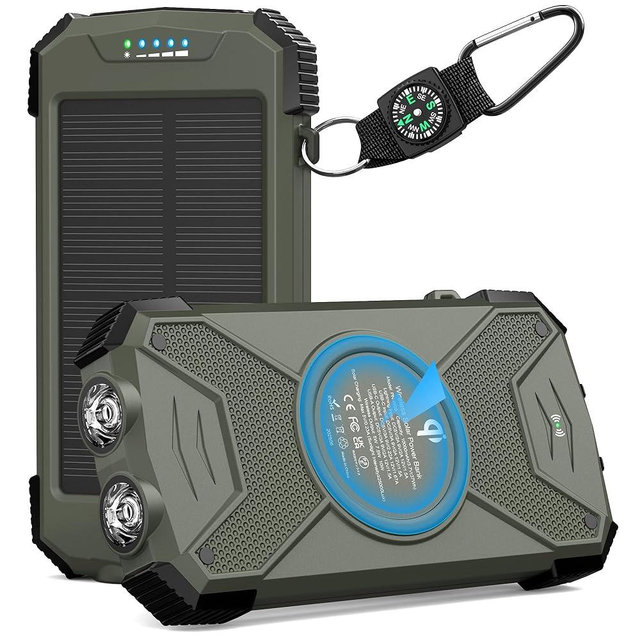 BLAVOR Solar Charger Power Bank 10,000mAh, Portable Wireless Charger, 20W Fast Charging External Battery Pack with USB C for Cell Phones, Solar Panel Charger with Dual Flashlight for Camping