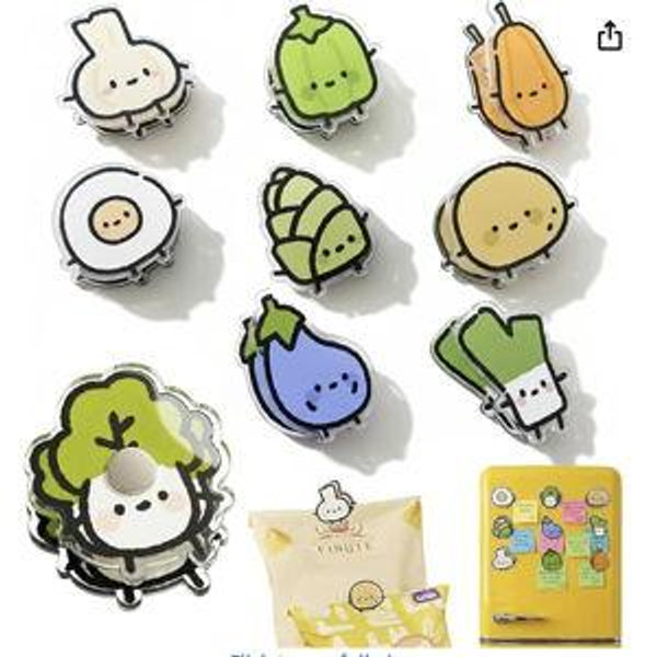 9 Pack Cute Magnetic Chip Clips Food Bag Clip Set, Vegetable Shaped Bag Clips for Snacks, Kitchen & Fridge Use, Airtight Chip Clip for Foods Storage, Kitchen Decor Gift (Vegetable)