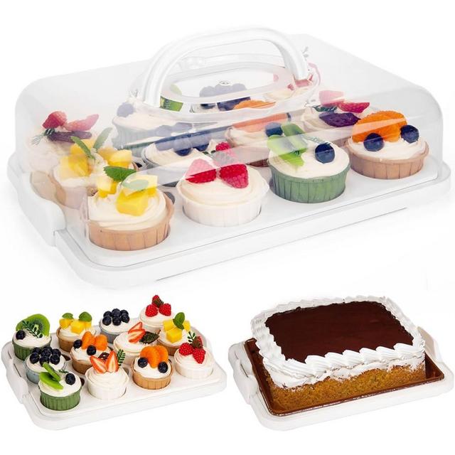 VGOODALL Cake Carrier with Lid, Cake Holder Cupcake Container for 12 Cupcakes 2 in 1 Portable Dessert Container for Cake Pie Muffin Cobbler