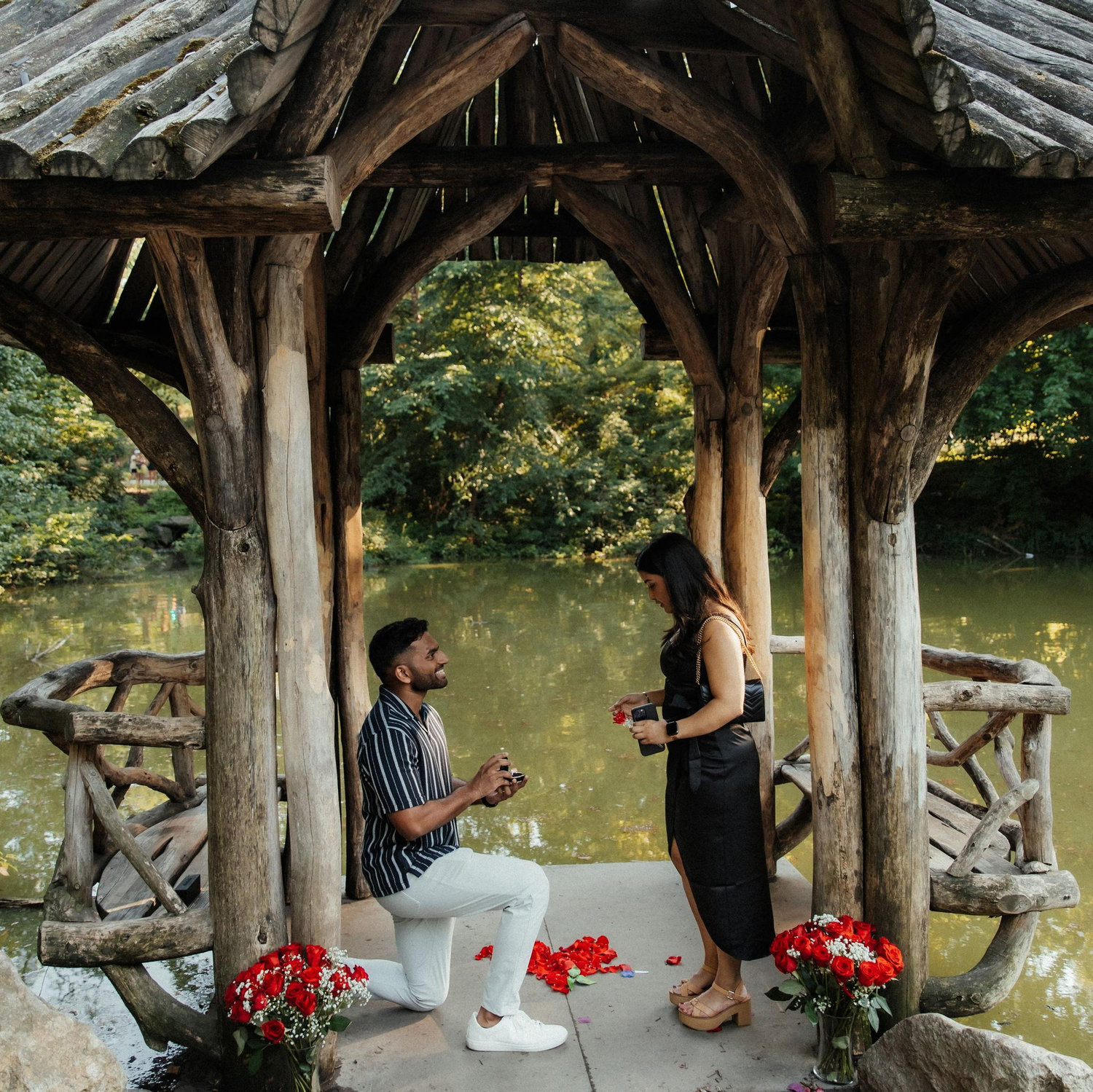 Our proposal! Prat surprised Sim with a secret proposal in Central Park.