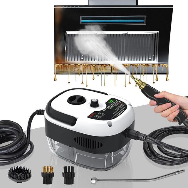Steam Cleaner, 2500W High Handheld Steam Cleaner, 1L Portable Car Steam Cleaner, 6 High Speeds Pressure Temperature Steam Cleaning Machine with 3 Brush Heads for Kitchen Home Car Cleaning（White）
