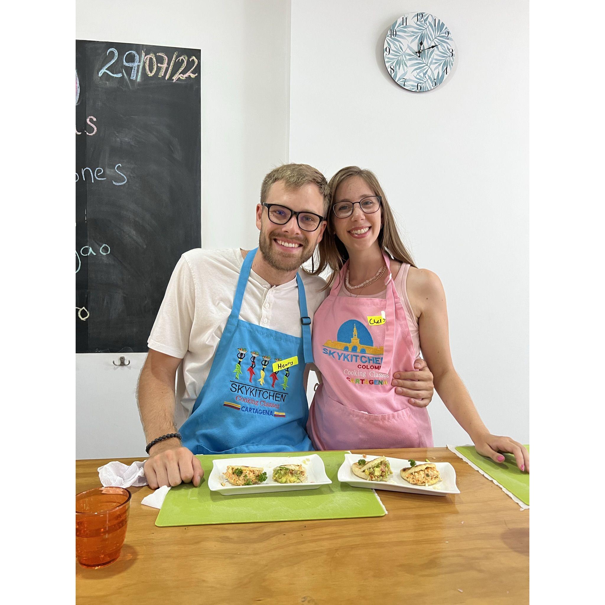 Showing off our homemade arepas.