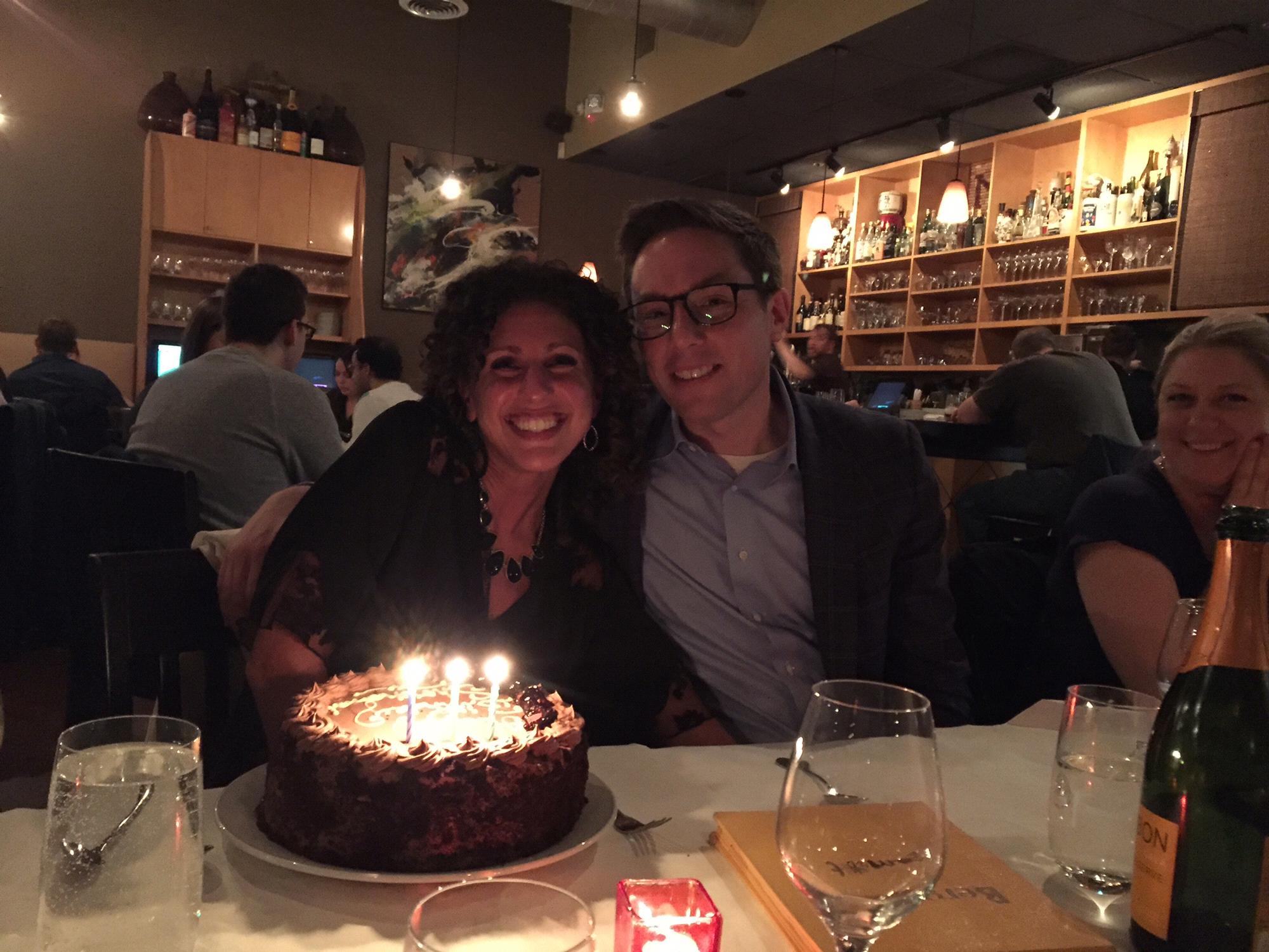 Shoshana's Birthday dinner that Andy coordinated all the details for (from inviting friends, to picking the restaurant, and right down to the deliciously decadent chocolate cake!)