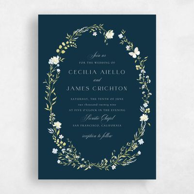Deepest Teal, Blue Wedding Invitation - Papillon Portrait