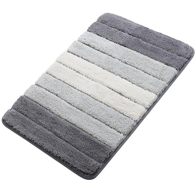 PiccoCasa Microfiber Striped Bathroom Rugs Shaggy Soft Thick and Absorbent Bath Mat Light Gray 20"x31"