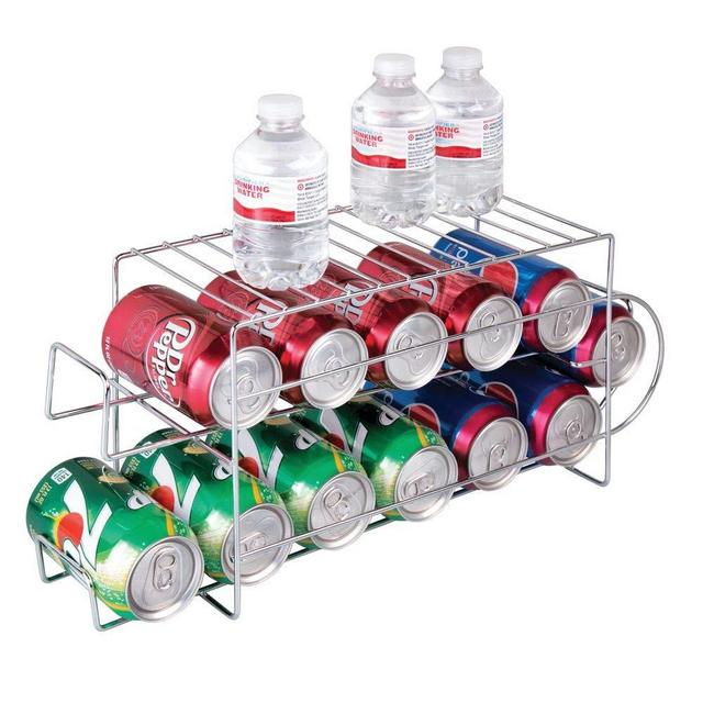 mDesign 2-Tier Metal Wire Standing Pop/Soda and Food Can Dispenser Storage Rack Organizer with Top Shelf for Kitchen Pantry, Countertop, Cabinet - Holds 12 Cans - Chrome