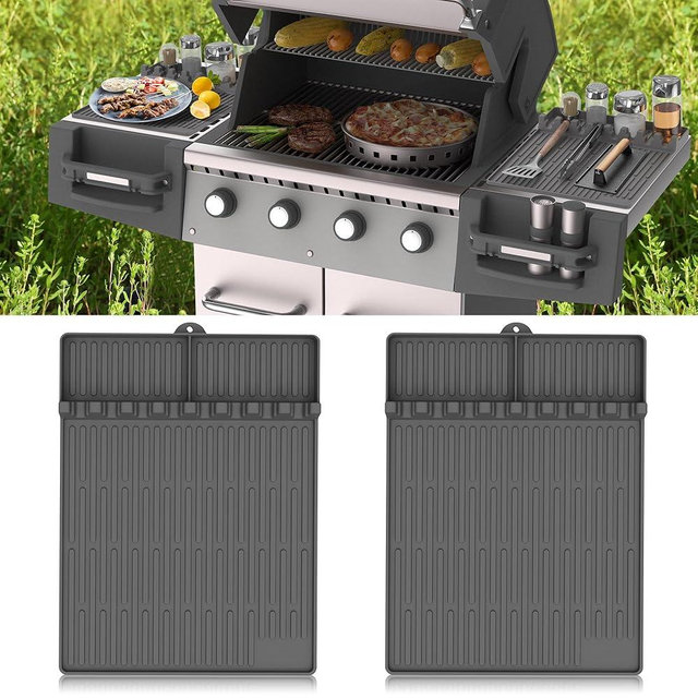 Silicone Griddle Tools Mat for Blackstone- Large Silicone Spatula Mat with Drip Pad - Griddle Mat Barbeque Grill Accessories - Side Shelf Mat Grill Pad for Outdoor Grill Kitchen Countertop (gray)