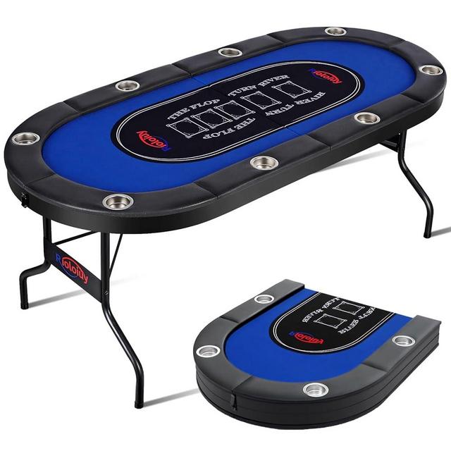 Rioloiuy 8 Player Poker Table Foldable,Texas Holdem Poker Table,Portable Casino Table for Game Room Folding Poker Table/Game Table with Padded Rails and Cup Holders Poker Table top (71 in)