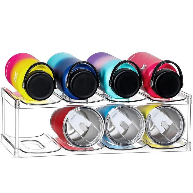 2 Tier Stackable Water Bottle Organizer Holder for Cabinet - for Stanley 40 oz & Others' Large Cup, Tumbler Organization - Clear Wine Rack, Home Kitchen Countertop Fridge Pantry Shelf Storage, Hold 8