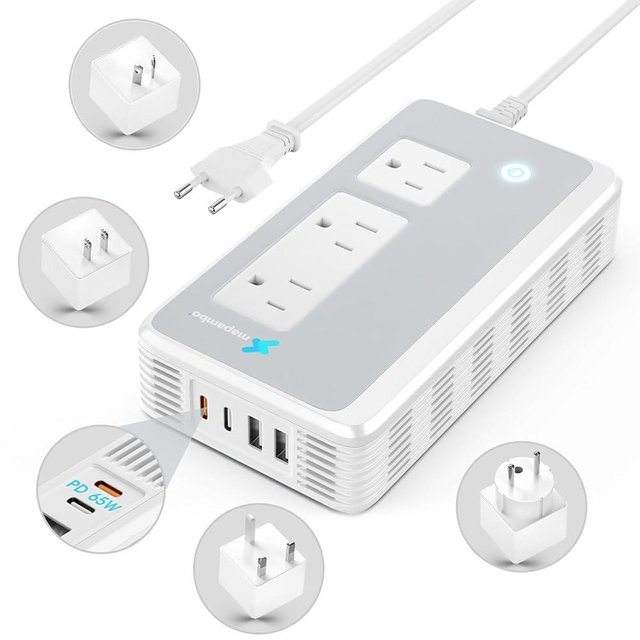 220V to 110V Voltage Converter US to Europe for Curling Iron and Hair Straighteners, Power Converter for European Travel Plug Adapter with 2 USB A & 2 USB C Ports (Type ACGI-Global-65W Fast Charging)